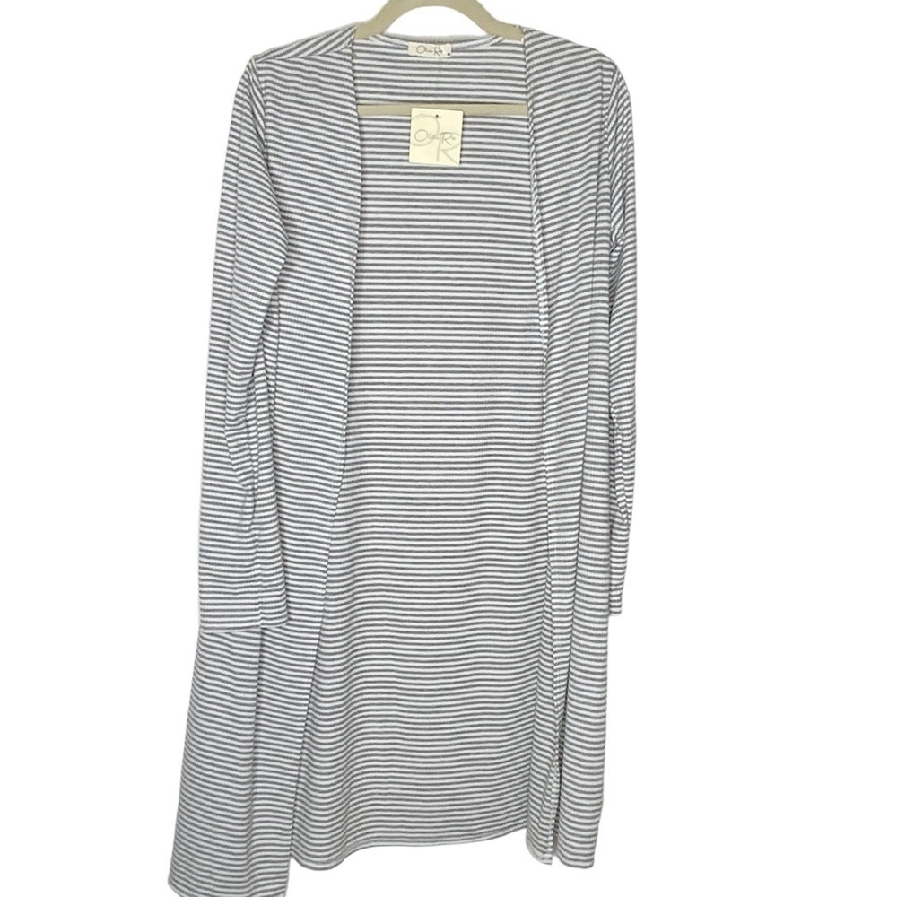 Olivia Rae white stripe long cardigan. NWT. Size L